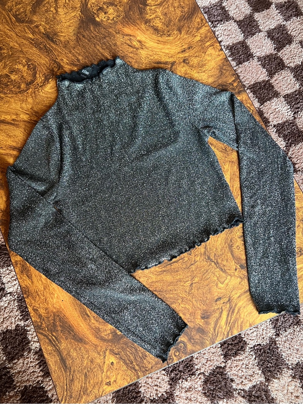 Metallic Black Long-Sleeve Mock Neck Sweater